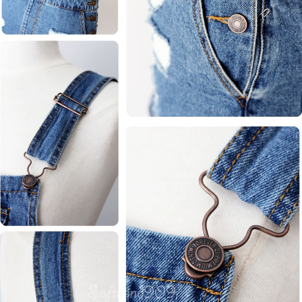 ❌Sold Out ❌Denim Blue Distress Overall Skirt Dress - Picture 5 of 8